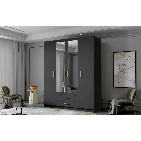 Dulap cu 4 Usi si 2 Sertare Ada 2, 160x52x205 h cm, Oglinda Pal Melaminat picture - 4