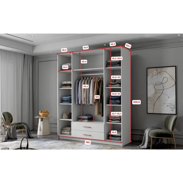 Dulap cu 4 Usi si 2 Sertare Ada 2, 160x52x205 h cm, Oglinda Pal Melaminat picture - 5