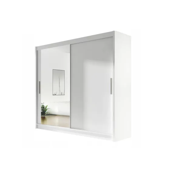Dulap Usi Culisante Bega VI 180x58x215 cm, Alb Mat/Oglinda picture - 1
