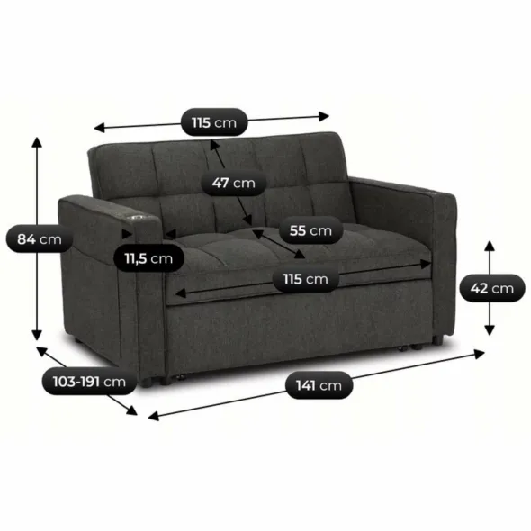 Fotoliu Dublu Extensibil Astana, 141x103x84 h cm, Stofa, Negru picture - 6