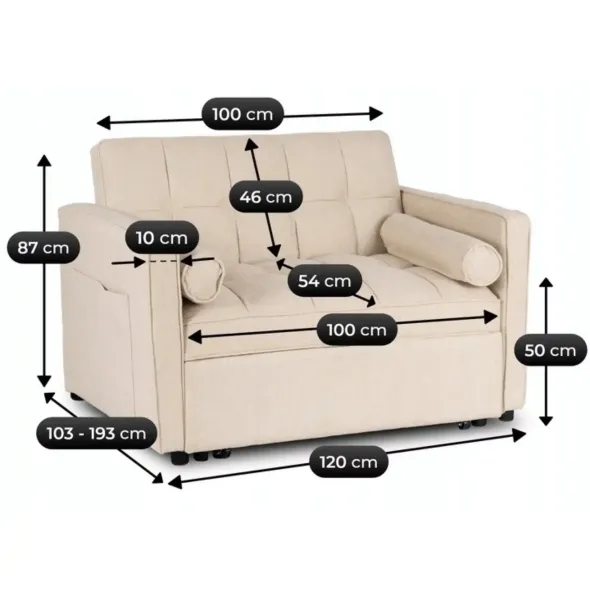 Fotoliu Extensibil Karole, 120x100-193x87 h cm, Stofa, Beige picture - 9