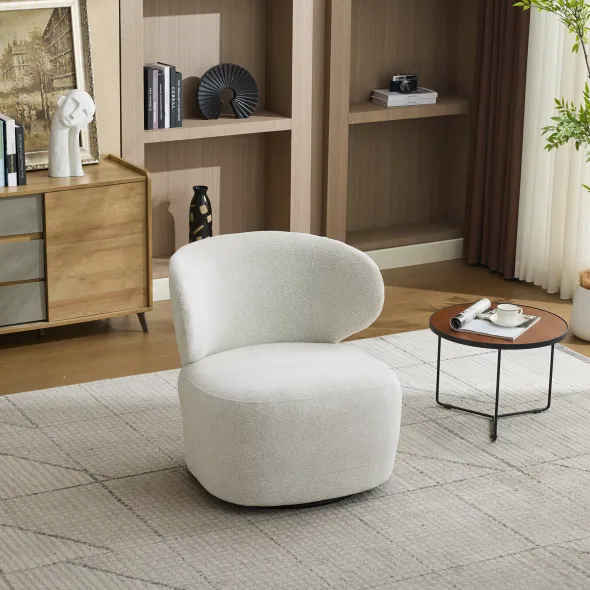 Fotoliu Rotativ Duarte, 73x76x76 h cm, Stofa, Beige Deschis picture - 3