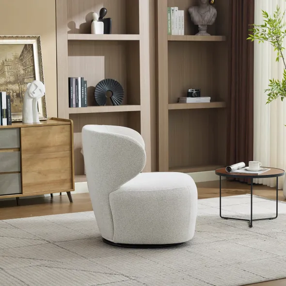 Fotoliu Rotativ Duarte, 73x76x76 h cm, Stofa, Beige Deschis picture - 5