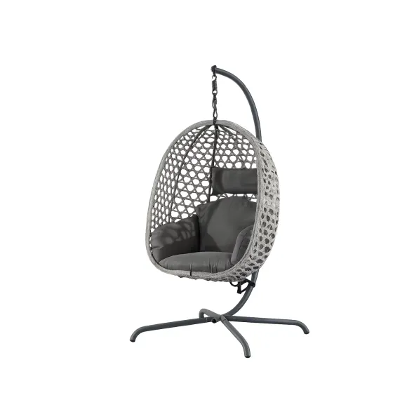 Leagan de Gradina/Terasa Nivra, 134x134x200 cm, Metal/Ratan Sintetic/Stofa, Gri/Gri Deschis picture - 2