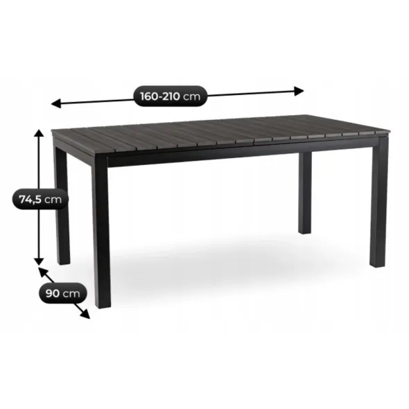 Masa De Gradina Extensibila Arges, 160-210x90x74 cm, Metal/Compozit, Negru/Gri picture - 7