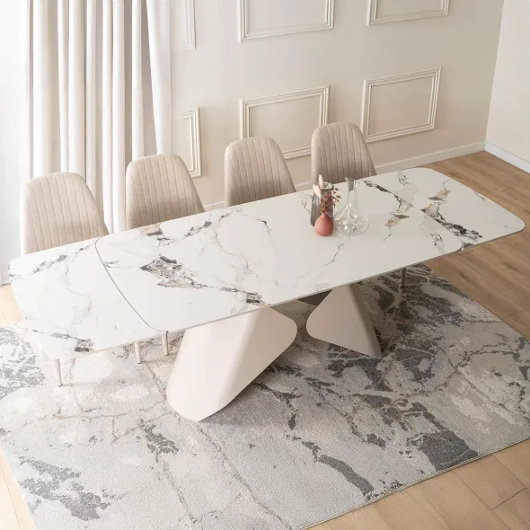 Masa Extensibila Vasai 160-240-x90x77 cm, Metal/Ceramica, Casmir/Alb Marmura picture - 8