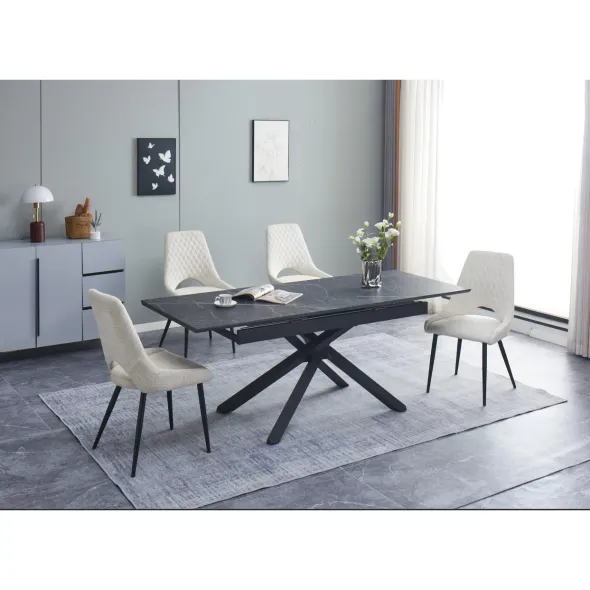 Masa Extensibila Viken, 160-200x80x76 h cm, Picior Metalic, Negru