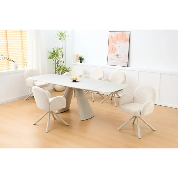 Masa Extensibila Volare, 165-240x90x76 cm, Metal/Piatra Sinterizata, Gri Deschis cu Beige Nisip picture - 1