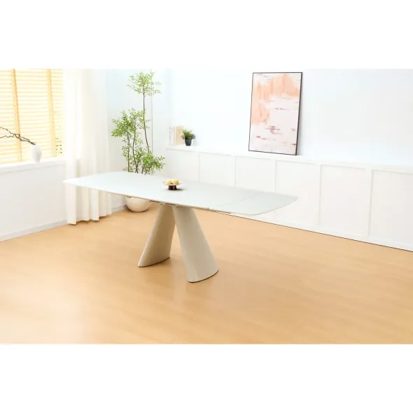 Masa Extensibila Volare, 165-240x90x76 cm, Metal/Piatra Sinterizata, Gri Deschis cu Beige Nisip picture - 8