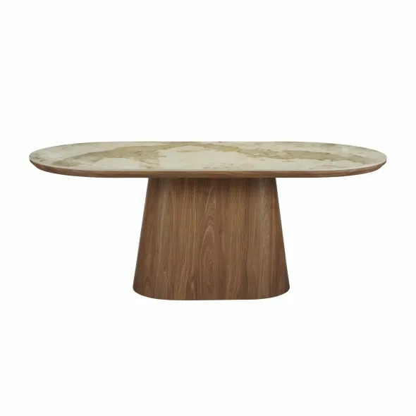 Masa Ovala Lunara 200x100x76 h cm, MDF/Ceramica, Stejar/Beige Pandora picture - 2