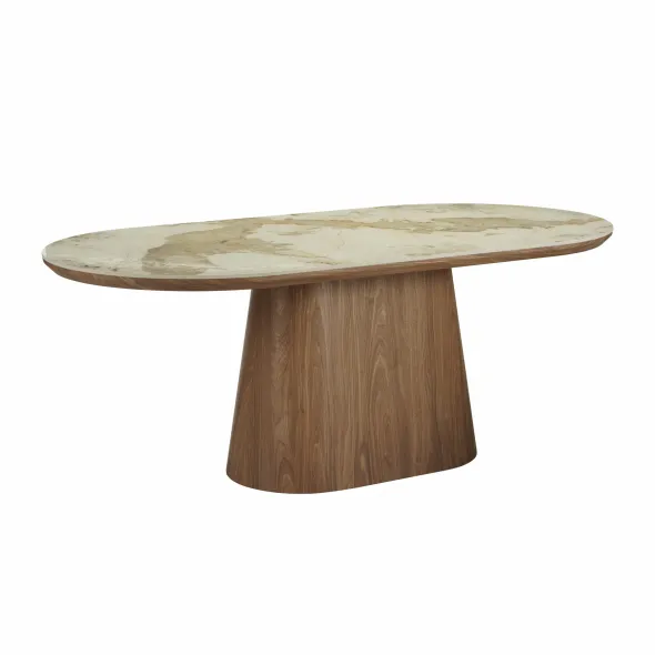 Masa Ovala Lunara 200x100x76 h cm, MDF/Ceramica, Stejar/Beige Pandora picture - 3