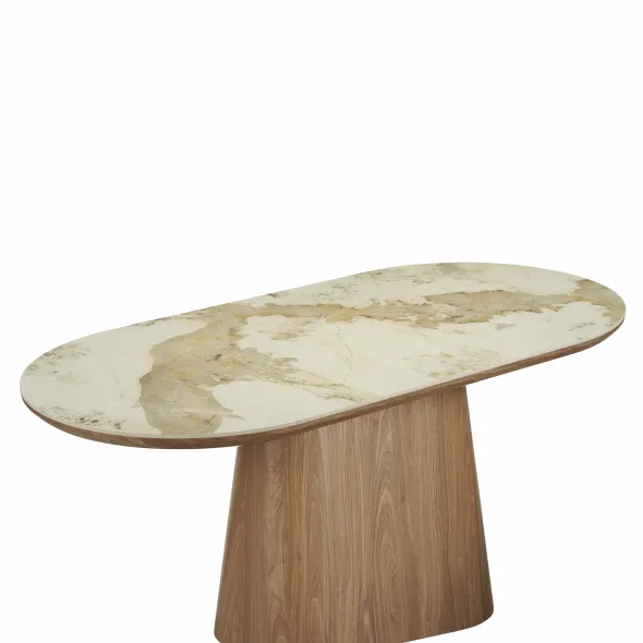 Masa Ovala Lunara 200x100x76 h cm, MDF/Ceramica, Stejar/Beige Pandora picture - 4
