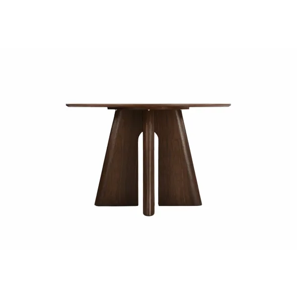 Masa Rotunda Lima, Ø120 cm, Blat Ceramic, Picior MDF cu Furnir, Alb/Nuc picture - 3