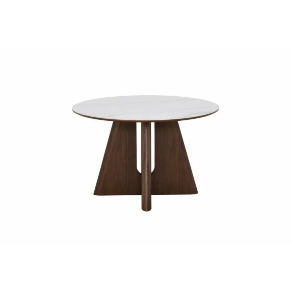 Masa Rotunda Lima, Ø120 cm, Blat Ceramic, Picior MDF cu Furnir, Alb/Nuc picture - 5