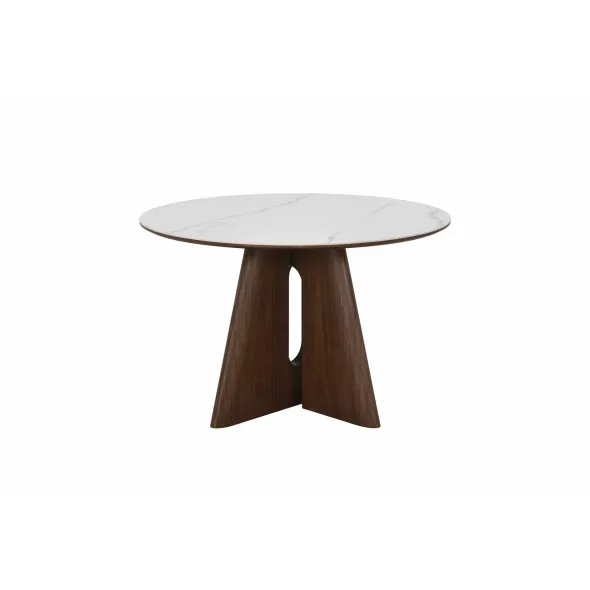 Masa Rotunda Lima, Ø120 cm, Blat Ceramic, Picior MDF cu Furnir, Alb/Nuc picture - 7