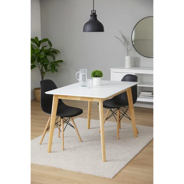 Masa Scandinavia, 120x70x75 H cm, Picioare Lemn, Blat MDF, Natur/Alb picture - 3