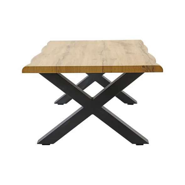 Masuta de Cafea Evele, Stil Industrial, 90x60x39 h cm, Picior Metalic, Blat MDF, Negru/Stejar picture - 4