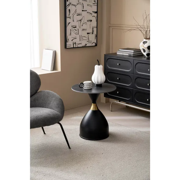 Masuta de Cafea Lumea, Ø50x56 cm, Metal/Piatra Sinterizata, Neagra picture - 1