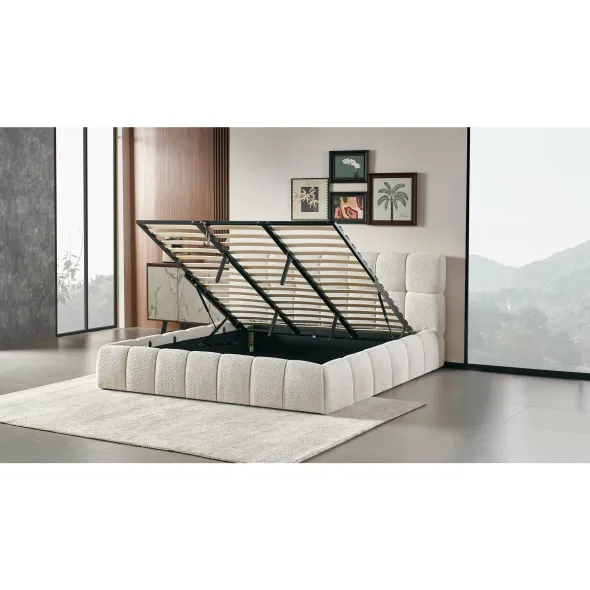 Pat Tapitat cu Somiera Rabatabila, Meridian, 180x200 cm, Stofa Boucle, Beige picture - 2