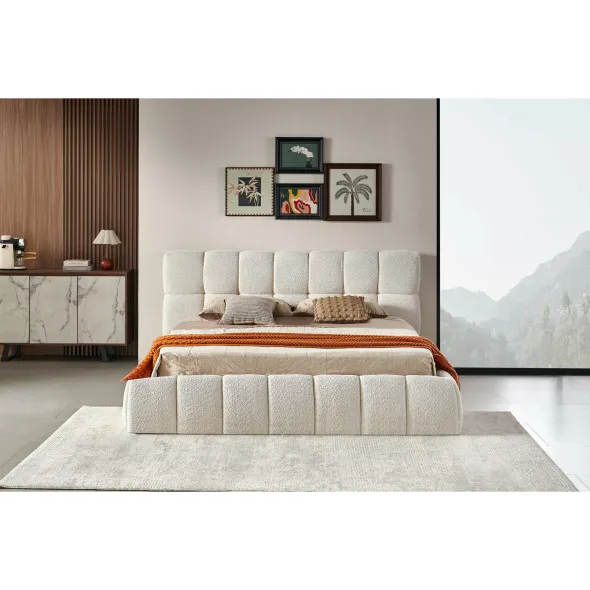 Pat Tapitat cu Somiera Rabatabila, Meridian, 180x200 cm, Stofa Boucle, Beige picture - 1