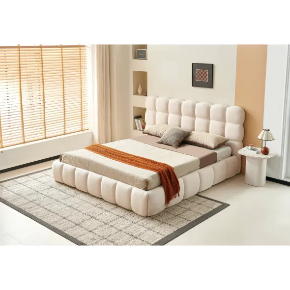 Pat Tapitat cu Somiera Rabatabila Nuvola, 180x200 cm, Boucle Beige picture - 1