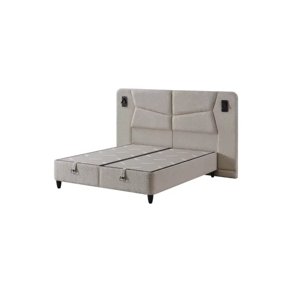 Pat Tapitat Touch Plus cu Somieră Rabatabilă și Iluminare LED, 180×200 cm, Beige picture - 1