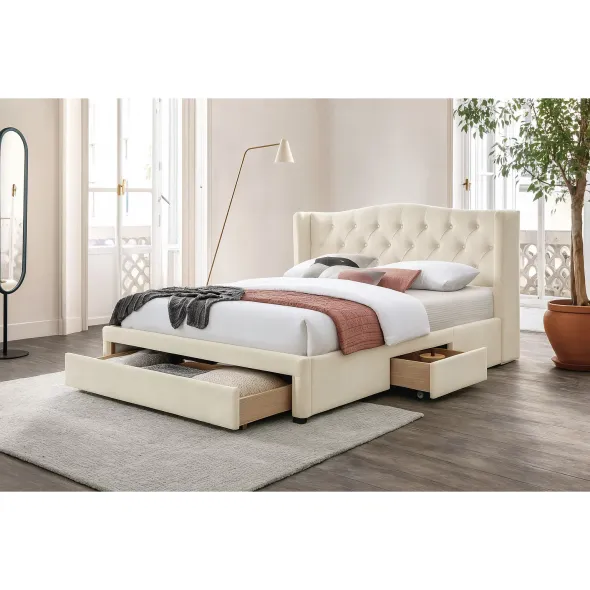 Pat Tapitat Marlo, Stil Chesterfield, 140x200 cm, Catifea Beige Deschis picture - 1