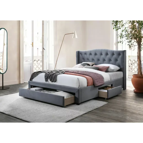 Pat Tapitat Marlo, Stil Chesterfield, 180x200 cm, Catifea Gri picture - 1