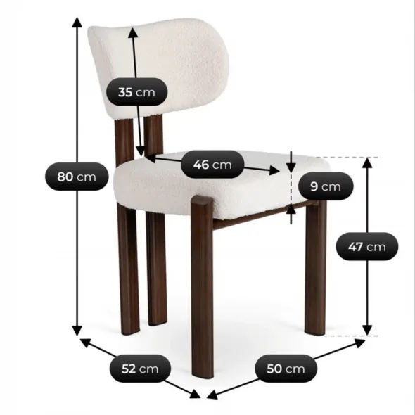Scaun Grande, 50x52x80 h cm, Structura Metalica, Sezut si Spatar Tapitate cu Stofa Tip Boucle Crem/Picior Metalic Nuc picture - 6