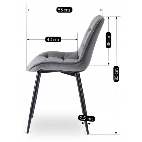 Scaun Kortina, 51.5x55x85 h cm, Catifea Gri picture - 8
