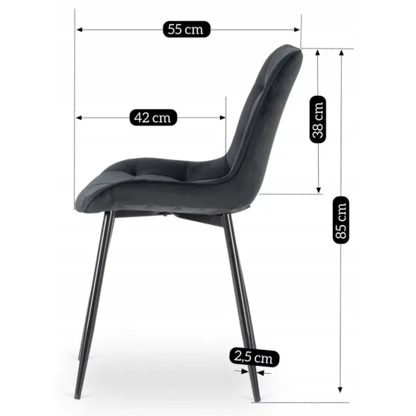 Scaun Kortina, 51.5x55x85 h cm, Catifea, Negru picture - 8