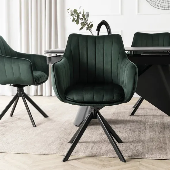 Scaun Makati, 62x52x89 cm, Functie Rotire, Structura Metalica, Catifea Verde picture - 2