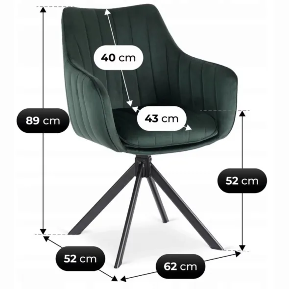 Scaun Makati, 62x52x89 cm, Functie Rotire, Structura Metalica, Catifea Verde picture - 8