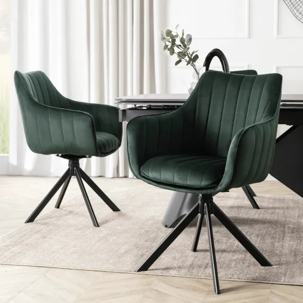 Scaun Makati, 62x52x89 cm, Functie Rotire, Structura Metalica, Catifea Verde picture - 9