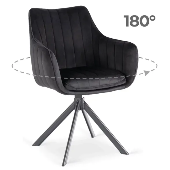 Scaun Makati, 62x52x89 cm, Functie Rotire, Structura Metalica, Catifea Neagra picture - 3