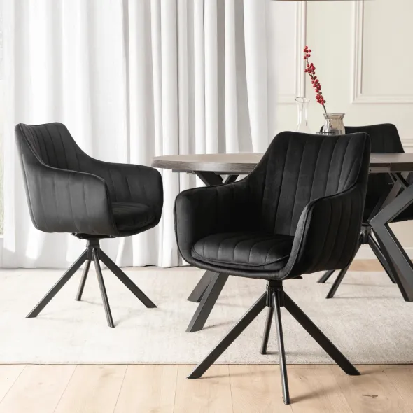 Scaun Makati, 62x52x89 cm, Functie Rotire, Structura Metalica, Catifea Neagra picture - 4
