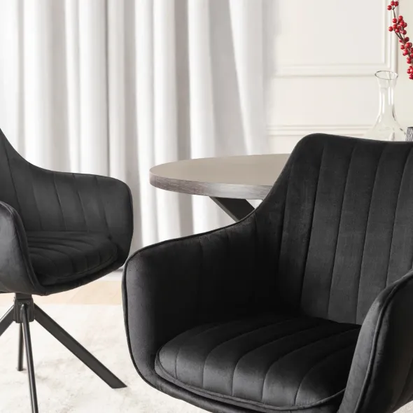 Scaun Makati, 62x52x89 cm, Functie Rotire, Structura Metalica, Catifea Neagra picture - 6