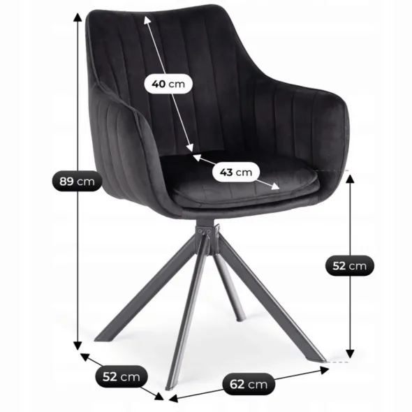 Scaun Makati, 62x52x89 cm, Functie Rotire, Structura Metalica, Catifea Neagra picture - 10