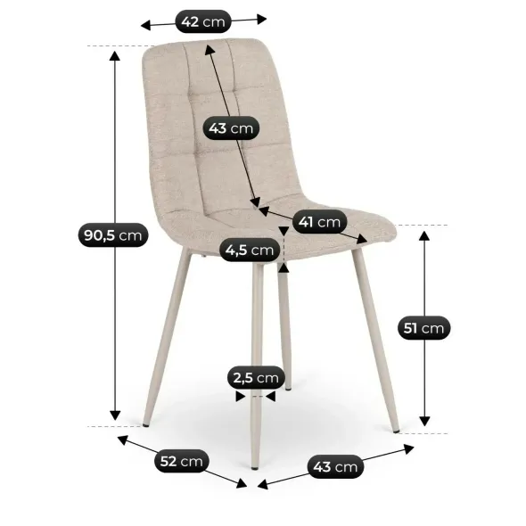 Scaun Saltburn, 43x52x90.5 h cm, Picior Metalic Casmir/Stofa Beige picture - 6