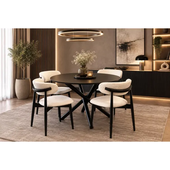 Set Masa Ruby cu 4 Scaune Zola, Ø120x75 cm,  MDF Furniruit/Lemn de Cauciuc, Wenge picture - 1