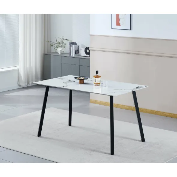 Set Masa Thor Blat Ceramic, Negru/Alb Marmura 140x80x75 + 4 Scaune Madison Gri picture - 2