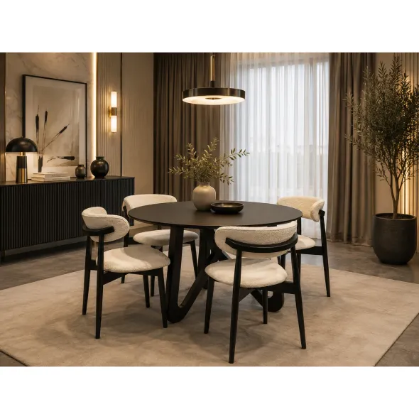 Set Masa Wingo cu 4 Scaune Zola, Ø130x75 cm,  MDF Furniruit/Lemn de Cauciuc, Wenge picture - 1