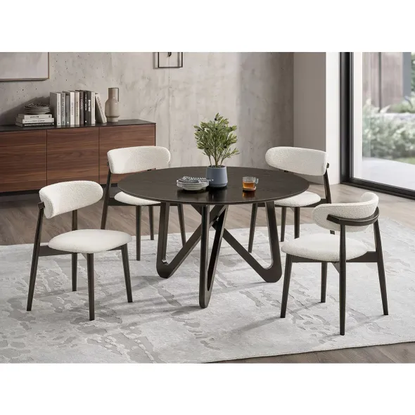 Set Masa Wingo cu 4 Scaune Zola, Ø130x75 cm,  MDF Furniruit/Lemn de Cauciuc, Wenge picture - 2