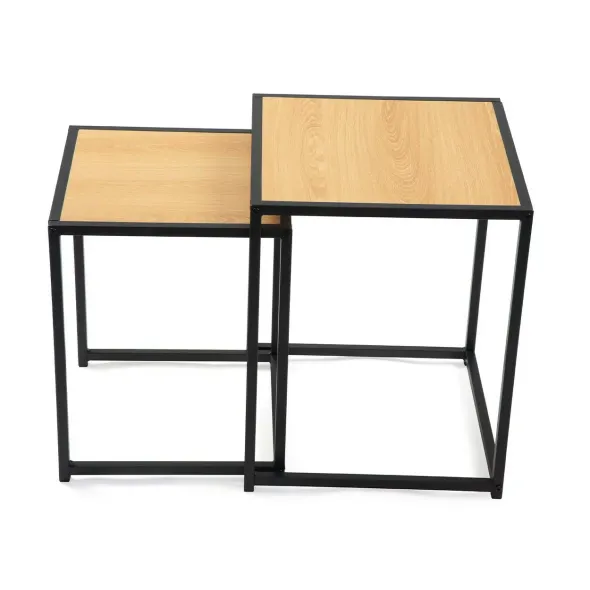 Set Masute de Cafea Duetta, 40x40x50 h cm + 35x35x45 cm, Metal/Pal Melaminat, Stejar Natur picture - 4