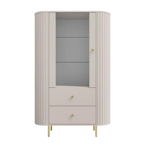 Vitrina Semi-Inalta Ovalio 2 Serate + Usa, TYP 112,  97.4x42.3x155 h cm, Pal Melaminat/MDF, Beige Nisip picture - 2