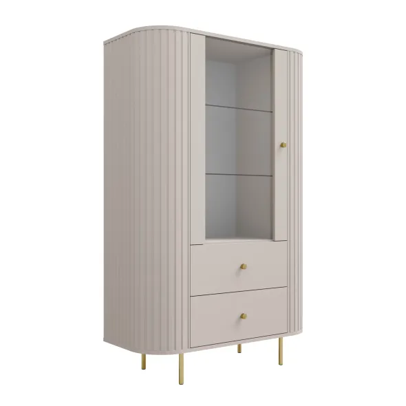 Vitrina Semi-Inalta Ovalio 2 Serate + Usa, TYP 112,  97.4x42.3x155 h cm, Pal Melaminat/MDF, Beige Nisip picture - 4