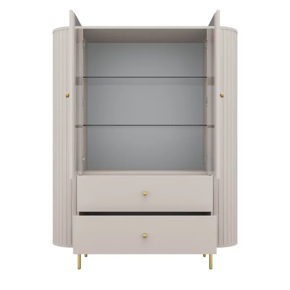 Vitrina Semi-Inalta Ovalio 2 Usi si 2 Sertare, TYP 122,  123x42.3x155 h cm, Pal Melaminat/MDF, Beige Nisip picture - 3