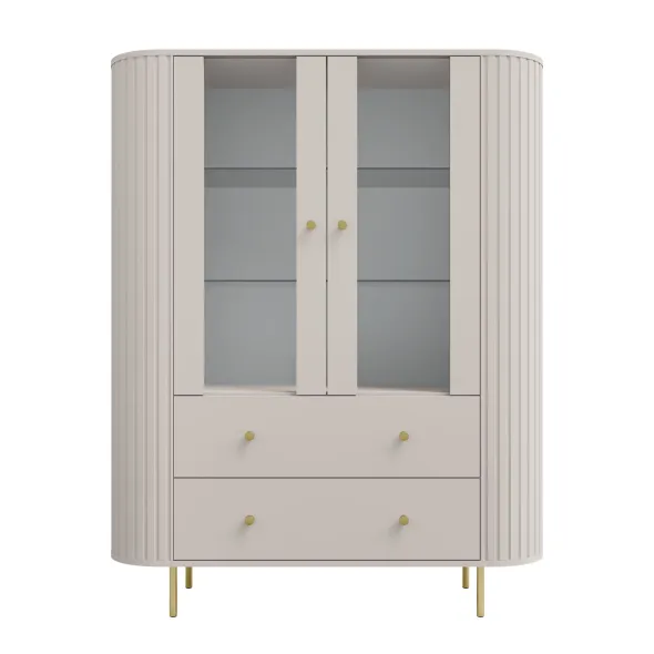 Vitrina Semi-Inalta Ovalio 2 Usi si 2 Sertare, TYP 122,  123x42.3x155 h cm, Pal Melaminat/MDF, Beige Nisip picture - 2