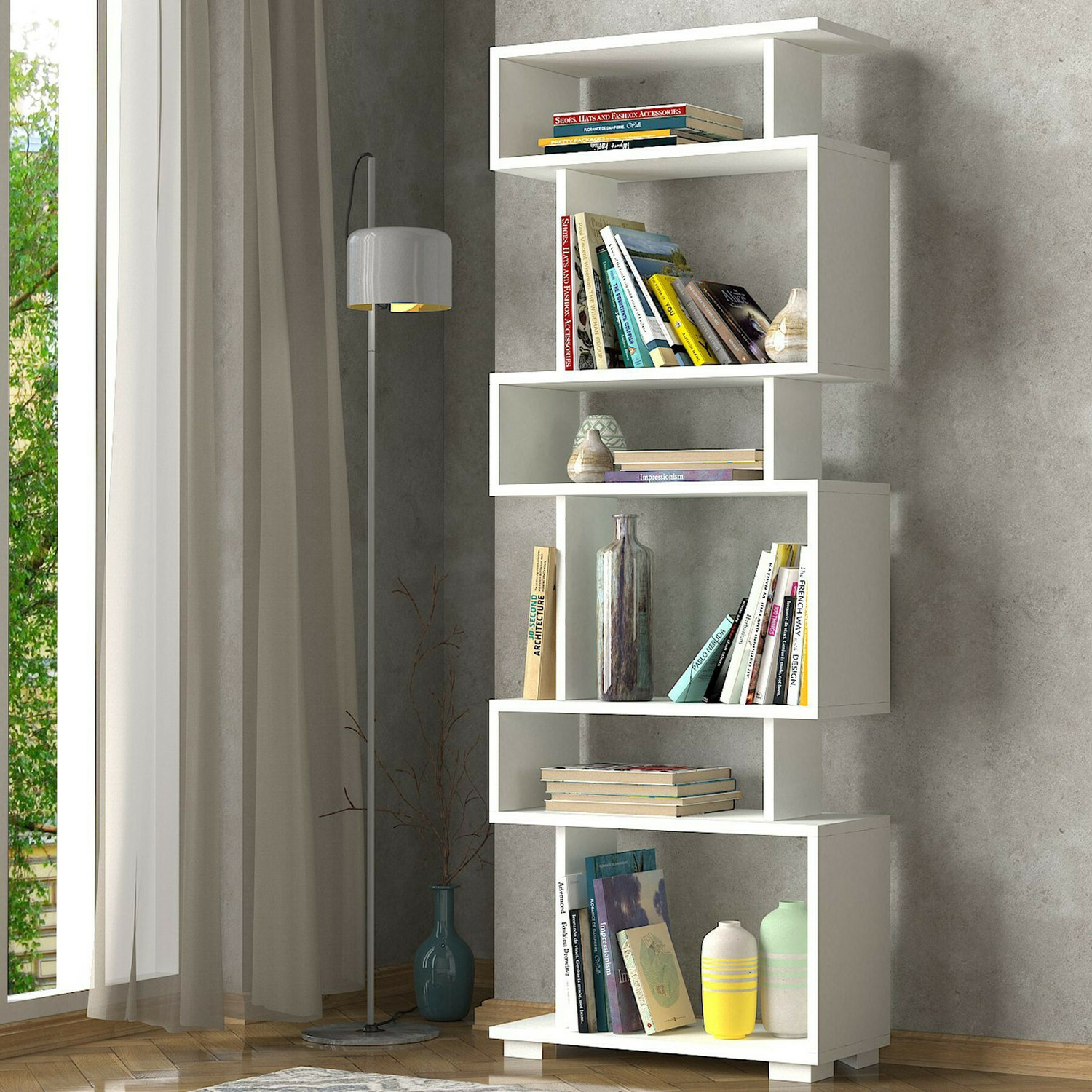 Raft carti blok, 60x19.5x165 cm - alb