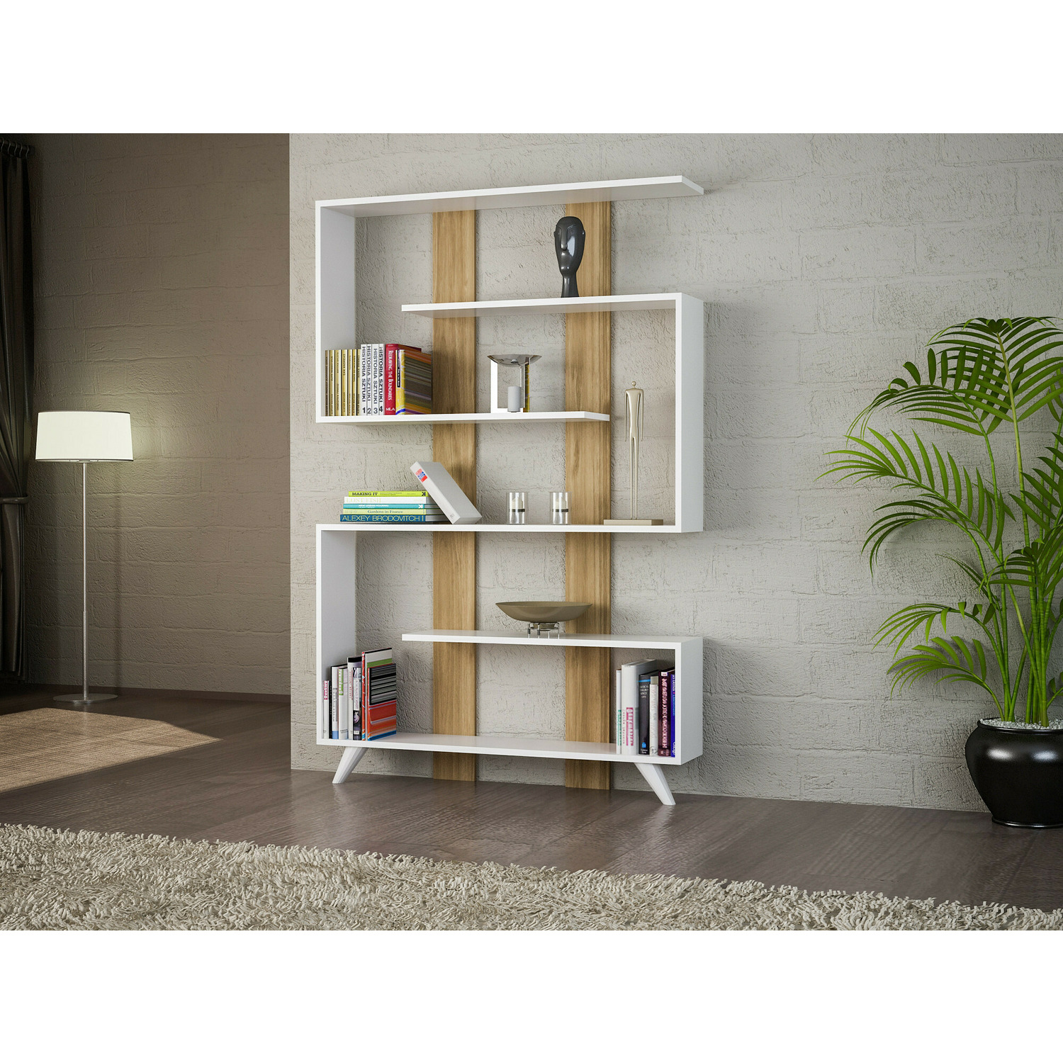 Raft carti rain, 120x20x162 cm - alb/nuc